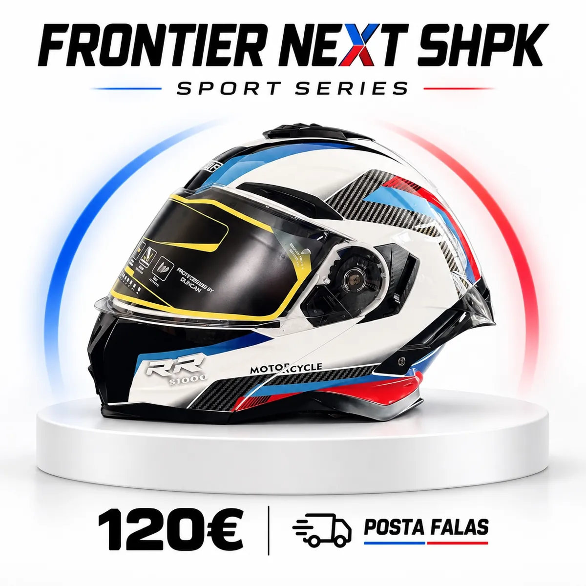 Helmetë Sport RR · Bardhë / blu / kuqe