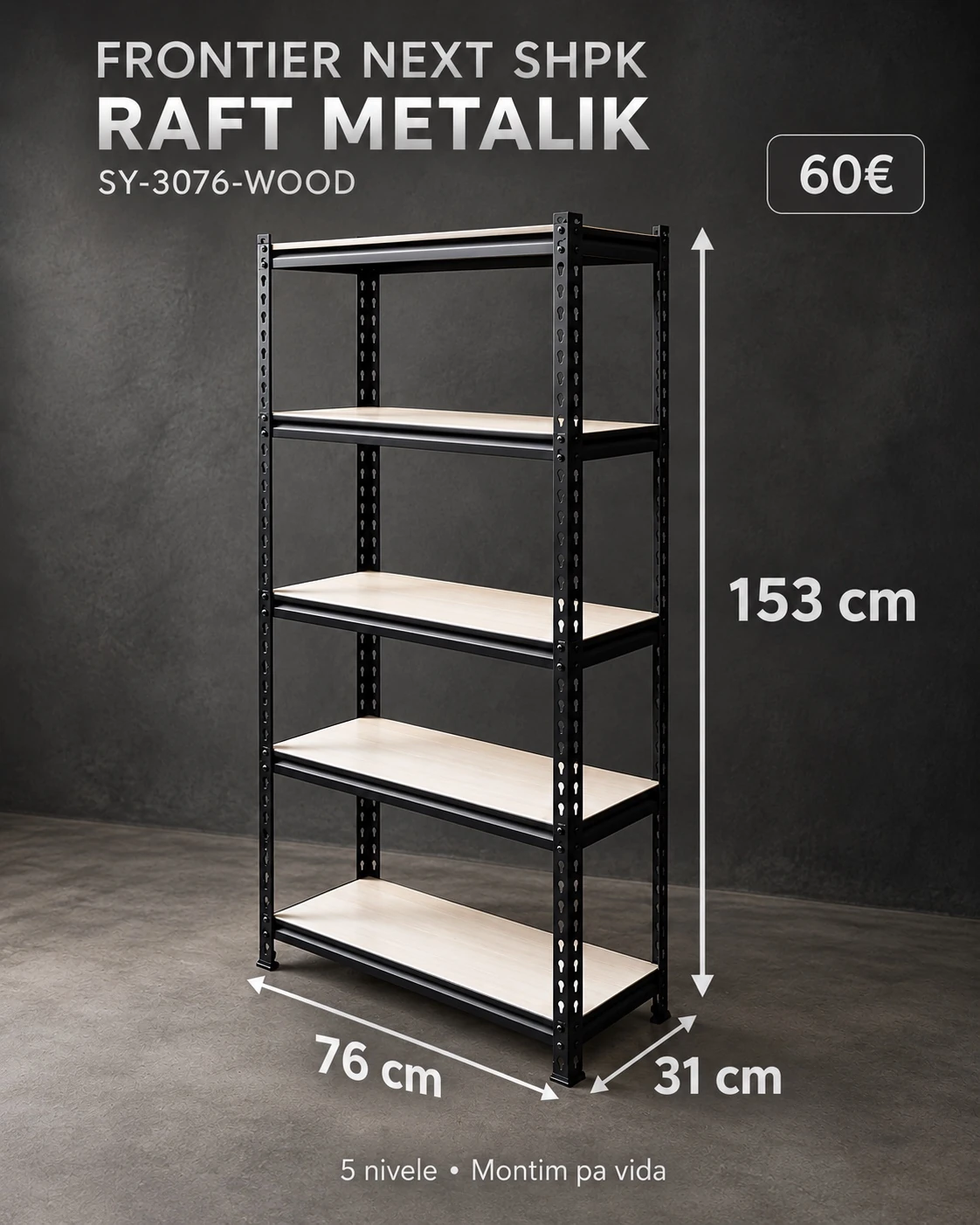 Raft metalik Tego Metal SY-3076-WOOD · 5 nivele